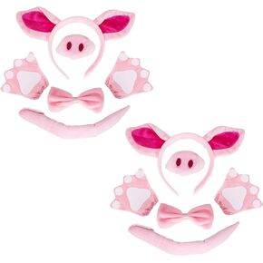 10 Pieces Pig Costume Accessories Set Pig Ears Headband Tail Nose Bow Tie Gloves Costume Accessory for Women Kids Halloween Cosplay