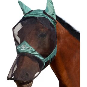Harrison Howard Pro Luminous Horse Full Face Fly Mask Large Eye Space Long Nose with Ears UV Protection for Horse Coral Orange S