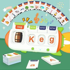 Talking Flash Cards for Toddlers 3 4 5-3 Alphabet Flash Cards Slots - CVC Words Spell Game - Educational Toys 3+ - 110 Sight Word Cards, 52 Letters Cards, 6 Song Cards - Gift Boys Girls - Rocket
