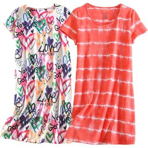 PNAEONG 2 Pack Nightgowns for Women Short Sleeves Sleepwear Plain/Color Print Pajama Dress