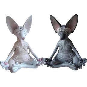 2 حزمة Sphynx القط ديكور القط تمثال الحديثة المنزل غرفة اليوغا الجرف ديكور مكتب النحت غرفة المعيشة تمثال مكتب الديكور Kawaii الهدايا لمحبي القطط الأسود والأبيض