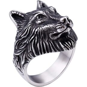 Men's Stainless Steel Gold/Silver/Black Plated Vintage Wolf Head Biker Ring