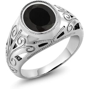 Gem Stone King Men's 925 Sterling Silver Oval Black Onyx Ring (4.29 Cttw, Oval 12X10MM, Gemstone Birthstone, Available 7,8,9,10,11,12,13)