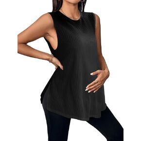OYOANGLE Women's Maternity Casual Sleeveless Sleep Tee Split T-Shirt Pregnancy Tank Top