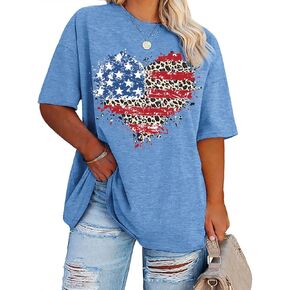 Plus Size Amrican Flag Heart Shirt Women Patriotic Graphic Tees 4th of July Tops USA Star Stripe Tee