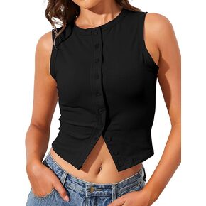 High Neck Tank Tops for Women Button Front Sleeveless Summer Cropped Tank Casual Slim Fitted Tank Tops in Kuwait