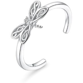 Alphm 925 Sterling Silver Toe Ring for Women Dragonfly/Lotus Adjustable Open Ring Foot Jewelry Gifts for Mom Wife Daughter Girlfriends