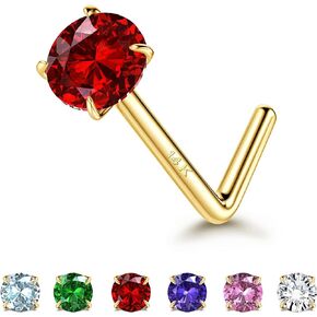 حلقات أنف من الذهب الحقيقي عيار 14 قيراط من LOYALLOOK، 20 جرام 18 جرام، حلقات أنف ذهبية على شكل حرف L، دائرية CZ مقلدة، مسمار أنف ماسي لا يسبب الحساسية للنساء، 3 مم