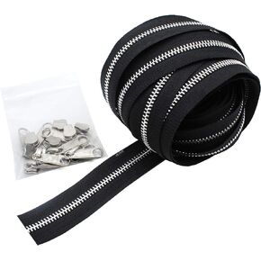 5 Yards of YKK #5 Aluminum Zipper Chain Color Black + 10 Non-Locking Long Pull Sliders
