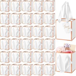 Yeaqee 50 Pcs Mini Metallic Paper Gift Bags with Handles 4x2.75x4.5'' Tiny Small Gift Bags with Thank You Tag for Valentine‘s Day Wedding Favor Birthday Party Goodie Bridal Shower(Dark Purple, Gold)