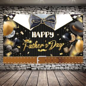 Gold Black Happy Father’s Day Backdrop Banner,Large Size Fathers Day Banner,Best Dad Father's Day Background Banners Fathers Day Party Decorations Supplies for Men Father's Day Party 6x4ft