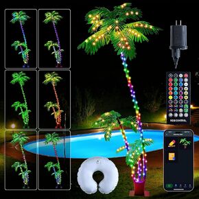7FT شجرة النخيل مضاءة الذكية، 242LED RGB اللون تغيير شجرة النخيل الاصطناعية مع أضواء، عرض الضوء DIY، تضيء شجرة النخيل للفناء سطح السفينة بركة تيكي بار الشاطئ هاواي حزب الديكور في الهواء الطلق