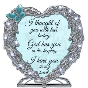 Memorial Candle Holder - Heart Shaped Angel Wings and I Thought of You with Love Today Expression Bereavement Loving Memory 4" X 4"