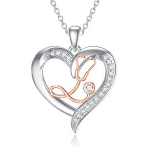 Stethoscope Necklace S925 Sterling Silver Nurse Doctor Stethoscope Cross Heart Pendant Necklace Jewelry Nursing Medicine Theme Gifts for Doctor Nurse Medical Graduation Student Veterinary RN in Kuwait