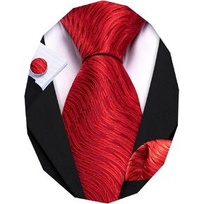 Barry.Wang Stripe Men Ties Set Classic WOVEN Necktie with Handkerchief Cufflinks Formal