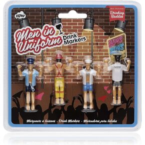 NPW Novelty Drink Glass Markers - Men in Uniform, Set of 4