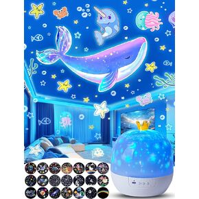 21 Sets of Films + Projector Night Light for Kids, Baby Star Projector for Bedroom, Ceiling, Kids Night Light with 360° Rotation Dimmable for Baby Girls Boys, Birthday, Christmas, Nursery, Room Decor
