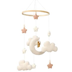 Baby Crib Mobile for Boys Girls, Cute Stars Moon Cloud Baby Crib Mobile, Boho Nursery Mobile Gender Neutral Hand-Crocheted Mobile Ceiling Mobile for Boys Girls