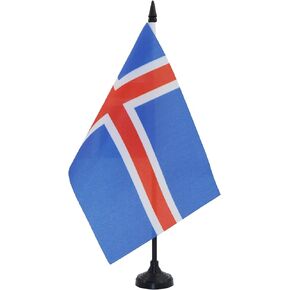 AZ FLAG Iceland Table Flag 5'' x 8'' - Icelander Desk Flag 21 x 14 cm - Black Plastic Stick and Base