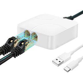 RJ45 Ethernet Splitter 1 to 2, 1000Mbps Gigabit Network Splitter Adapter Extension Connector, 2 Devices Share The Internet at The Same Time, Suitable Super Cat5 6 7