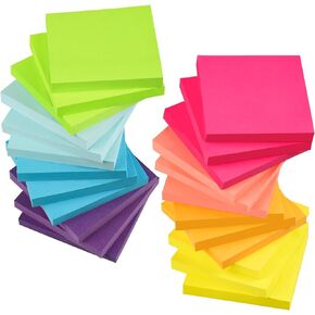 16 Pack Sticky Notes 3x3 in, 85 Sheets/Pad, Total 1360 Sheets, 8 Bright Colors Sticky Note Pads Bulk Self-Stick Pads Colorful Memo Pad for Desk School Office Supplies