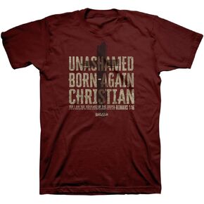 Kerusso Unashamed Born Again Christian for I Am Not Ashamed of The Gospel It is The Power of God That Brings Salvation to Everyone Who Believes Cross Garnet Red Cotton Crew Neck T-Shirt, Small