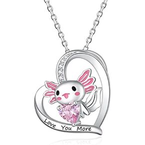 Axolotl Necklace Crystal Heart Necklace for Women Girls Birthday Gift Personalized Valentine's Day Jewelry