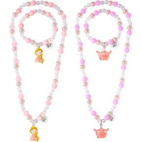 PinkSheep BFF Necklaces and Bracelet for 2, Butterfly Unicorn Princess Friendship Necklace for Teen Girls Best Friend Birthday Gift