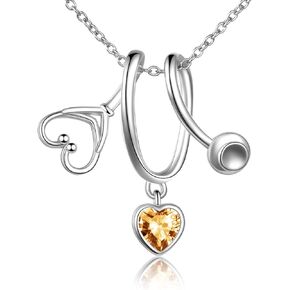 LUHE Stethoscope Pendant Necklace 925 Sterling Silver Heart Necklace Doctor Nurse Graduation Gift