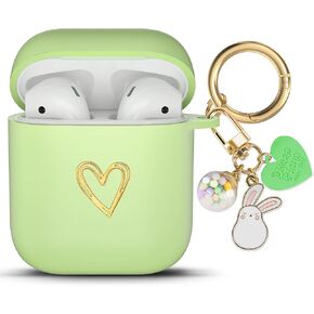 Aiiko Case for AirPods, Airpod Case Cover with Gold Heart Cute Lucky Ball Keychain for Apple AirPods 2nd 1st Generation Charging Case Soft TPU Shockproof Protective Air Pods Case for Girls Women in Saudi Arabia