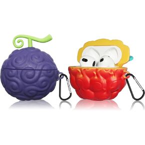 2Pack Devi Fruit for AirPods 3 Case Cute 2021, Cute 3D Cartoon Silicone for Devil Fruit Cover Accessories for AirPods 3st Generation Case for Boy Girl with Cleaning Pen(Purple&Red Yellow Devil Fruit)