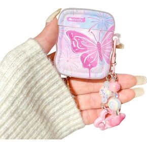 Compatible for AirPods Pro 2nd Generation Case Fireworks Butterfly Design Cute Bling Star Keychain Soft TPU Protective Shockproof Case for Girls Women-Pink