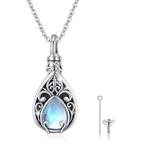 Cremation Jewelry 925 Sterling Silver Urn Necklace for Ashes Tree of Life Memorial Keepsake Locket Pendant Teardrop/Heart Memorial Gifts Keepsake Jewelry w/Funnel Filler for Women Men