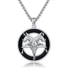قلادة الشيطان 925 الفضة الاسترليني مقلوب الخماسي قلادة قلادة baphomet رأس الماعز قلادة مع الطاغوت رأسا على عقب الصليب مجوهرات شيطانية هدية وثنية للنساء الرجال in Kuwait
