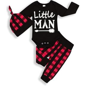 TUEMOS Newborn Infant Baby Boy Clothes Letter Print Romper Pants Set Hat 3PC Outfits Set in Saudi Arabia