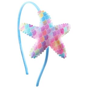 Mermaid Starfish Headband Fish Scale Hair Bands Sparkling Sea Star Hair Accessories Headpiece for Women Girls Birthday Wedding Festival Celebration Party Supplies(Blue)