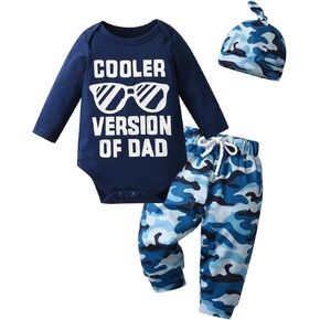 KuKitty Newborn Infant Baby Boy Clothes Long Sleeve Romper + Pants + Hat 3PCS Outfits Set