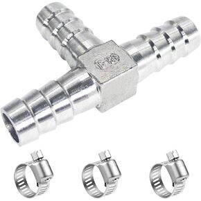 5/16" Tee Hose Barb Fitting Stainless Steel Equal Barb 3 Way T shaped Splitter Joint Connector Adapter Union Fitting for Fuel Gas Liquid Air(1Pcs)