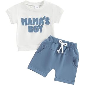 Toddler Baby Boy Summer Clothes Mamas Little Boy Short Sleeve T Shirt Tops Infant Rolled Stretch Shorts Set in Saudi Arabia