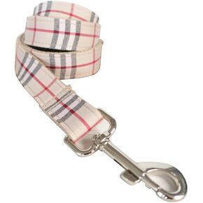 Strong Padded Nylon Pet Dog Leash with Metal Hook, M, 47.2 inch Length 1 inch Width, Soft Scottish Beige Plaid Pattern Designed