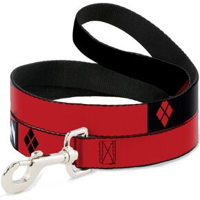 Buckle-Down Pet Leash - HARLEY QUINN/Diamonds Black/Red/White - 4 Feet Long - 1/2" Wide