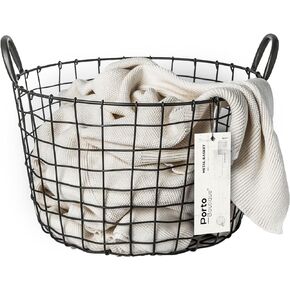 16"D x 12"W x 12"H Large Wire Basket - Round Grey Metal Storage Container - Ideal Wire Basket for Blankets - Durable Blanket Basket Metal Design