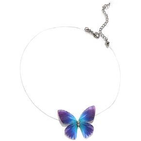 Invisible Necklaces for Women Purple Blue Butterfly Rhinestone Choker Necklace Fishing Wire Clear Gargantillas Para Mujer Necklaces Beachy Charm Statement Trendy Jewelry