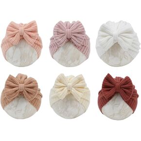 Baby Girl Velvet Big Hair Bow Knotted Head Wrap Oversized Bow Beanie India Cap Warm for Newborn Infant Toddlers 6PCS in Kuwait