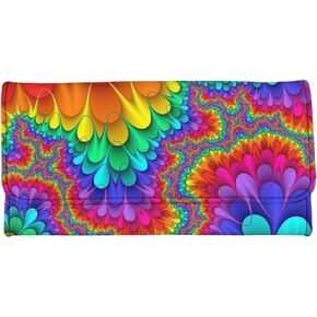 Binienty Rainbow Colorful Dog Paws Print Womens Leather Blocking Wallets Clutch Card Holder Organizer