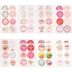 96pcs/16 Sheets Mother's Day Stickers, 2 Inch Round Happy Mother's Day Labels Self-Adhesive Flower Mother's Day Envelope Seals for Gift Wrap Present Box Tag Letter Card Decoration