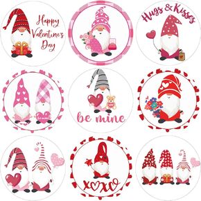 540 Pieces Gnome Valentines Envelope Stickers Small Happy Valentine's Day Stickers Valentines Adhesive Envelope Seal Stickers Round Label Tags for Valentines Party Card Holiday Gift Decor 1.2 Inches