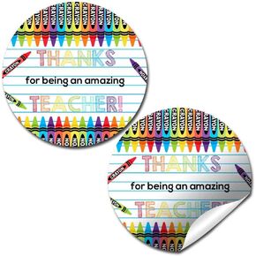 You’re Amazing Crayon Themed Teacher Appreciation Thank You Sticker Labels, 40 2" Party Circle Stickers by AmandaCreation, Great for Envelope Seals & Gift Bags