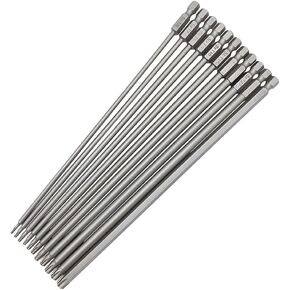 11pcs 200mm Extra Long Torx Screwdriver Bit Set, Magnetic Torx Head Screwdriver Bits S2 Steel Star Screw Driver Drill Bits 1/4" Hex Shank Tamper Proof Security Torx Bit Set (T6-T40)