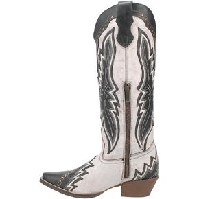 Laredo Womens Shawnee Studded Tooled-Inlay Embroidery Snip Toe Casual Boots Knee High Low Heel 1-2" - White